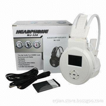 Wireless Memory Card Headphones with FM Radio, Rechargeable Battery, CE/RoHS Mark